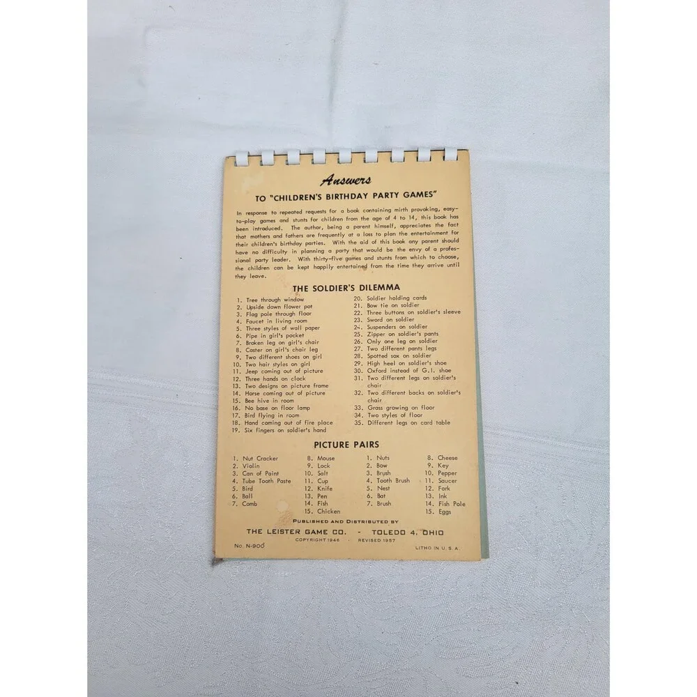 Vintage Mid Mod 1950s Children's Party Games Booklet Ephemera Leister Toledo OH